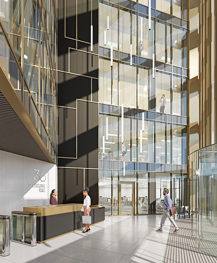 A 6-storey atrium reception is an impressive welcome to 35 Shelbourne Road